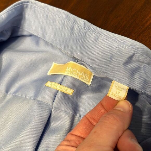 Michael Kors Blue Cotton Non Iron Long Sleeve Button Down Mens 17 34/35 - Picture 4 of 5